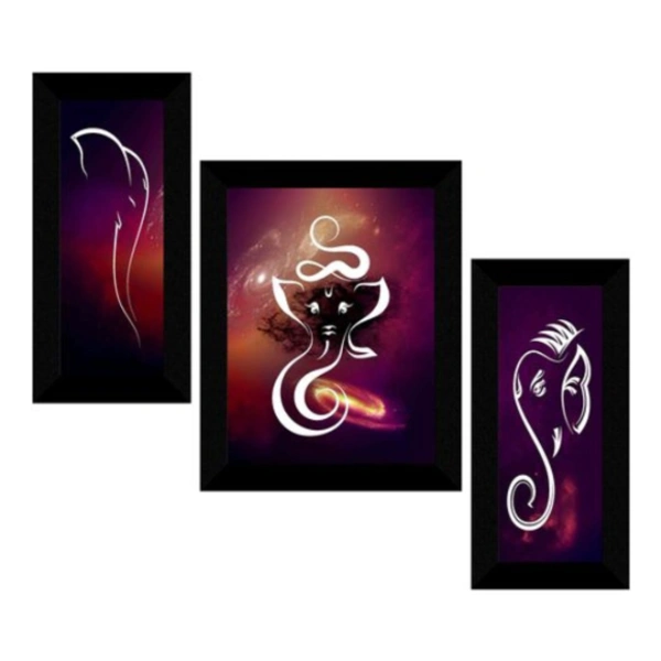 ABHINAVA READY FRAME SET of 3 Ganesha modern art UV Textured Home Decorative Gift Item Prints - 6"x 13.5" & 10.5"x 13.5", Black