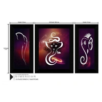 ABHINAVA READY FRAME SET of 3 Ganesha modern art UV Textured Home Decorative Gift Item Prints - 6"x 13.5" & 10.5"x 13.5", Black
