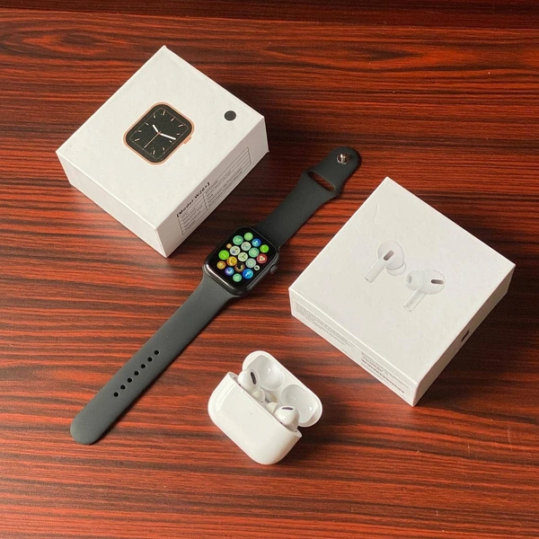 I Watch And Airpods Pro  ORIGI  - black watch and white air pods 