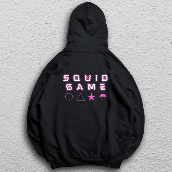 Pullover Hoodies - Black Squid Game Pink Font - Black, S