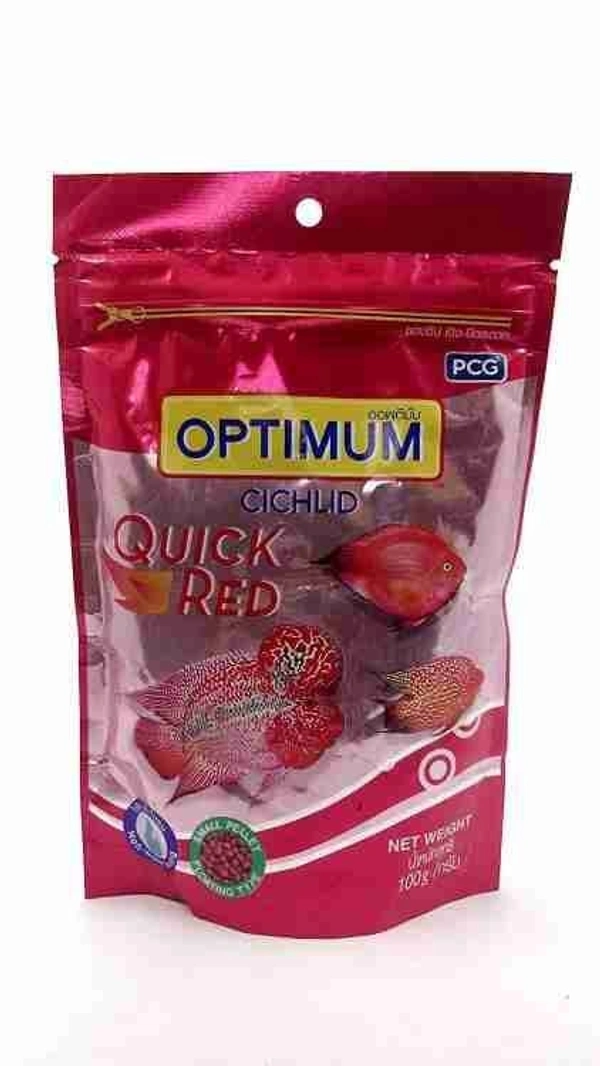 OPTIMUM QUICK RED FISH FOOD | SUITABLE FOR ALL CICHLID AND HORN FISH | LARGE PELLET  - 100 GM