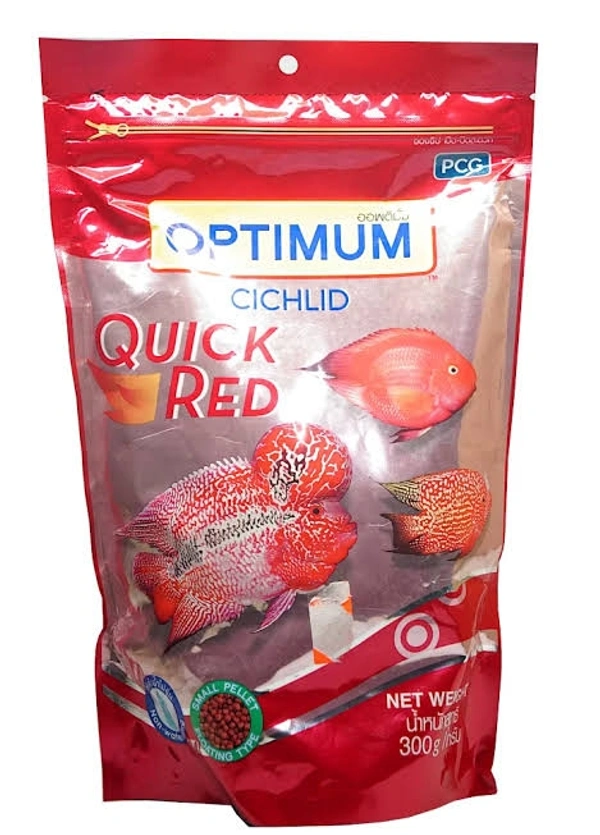 OPTIMUM QUICK RED FISH FOOD | SUITABLE FOR ALL CICHLID AND HORN FISH | LARGE PELLET  - 300 GM