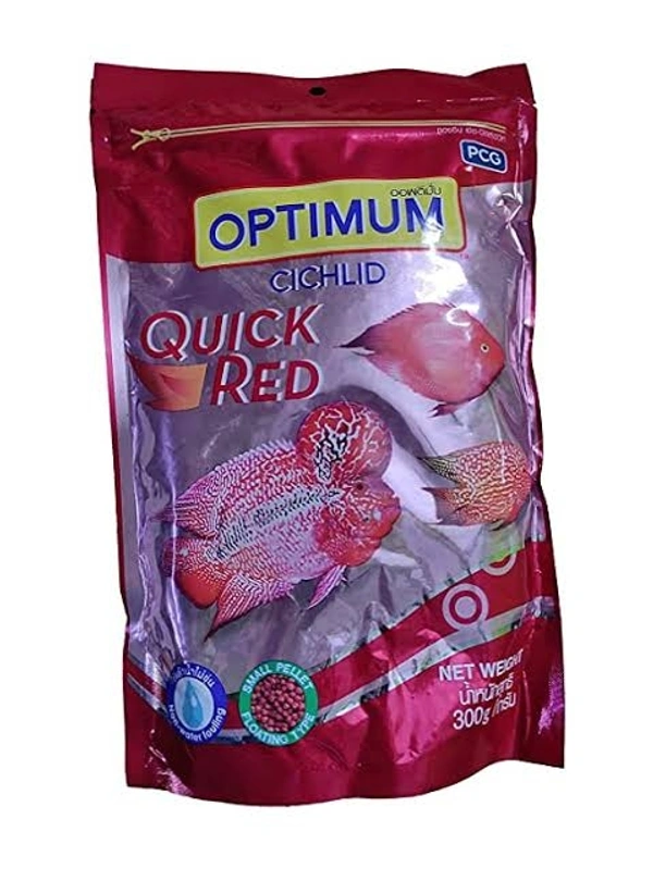 OPTIMUM QUICK RED FISH FOOD | SUITABLE FOR ALL CICHLID AND HORN FISH | LARGE PELLET  - 300 GM