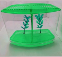 Taiyo Double House Betta/Fighter Fish Tank|Acrylic|With LED Light - Green, 1.5 Litre