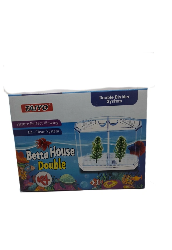 Taiyo Double House Betta/Fighter Fish Tank|Acrylic|With LED Light - Red, 1.5 Litre
