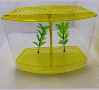 Taiyo Double House Betta/Fighter Fish Tank|Acrylic|With LED Light - Yellow, 1.5 Litre