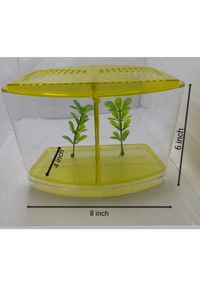 Taiyo Double House Betta/Fighter Fish Tank|Acrylic|With LED Light - Yellow, 1.5 Litre