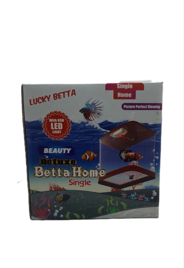 Single Betta House For Betta/Fighter Fish|ACRYLIC|With LED Light - 7.5 ML, Red