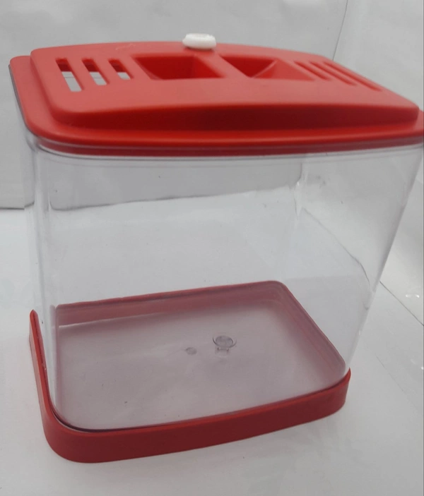 Single Betta House For Betta/Fighter Fish|ACRYLIC|With LED Light - 7.5 ML, Red
