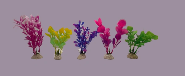 Aquarium Decorative Artificial Mini Plastic Plant| 5 Pieces| Height: 4 Inch  - 4 Inch