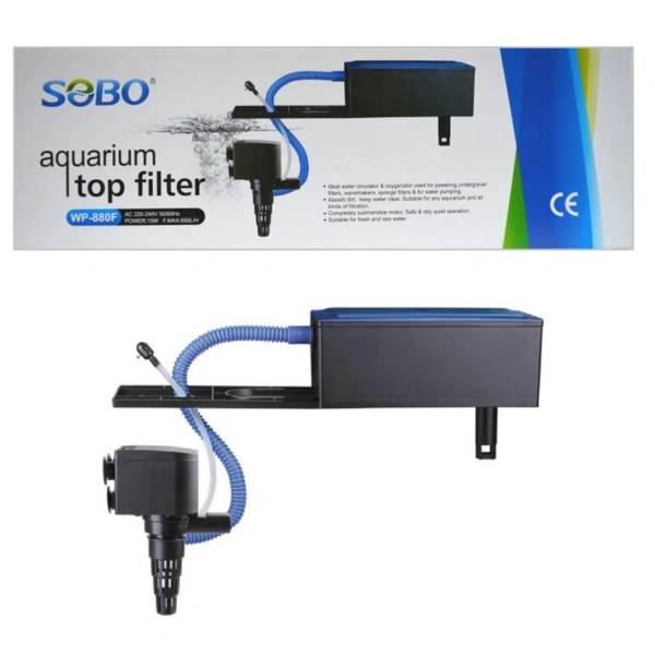 SOBO Top Filter WP-880F For Aquarium|15 Watt, 650L/H|Free 1 Feet White Sponge  - WP-880F/15 Watt