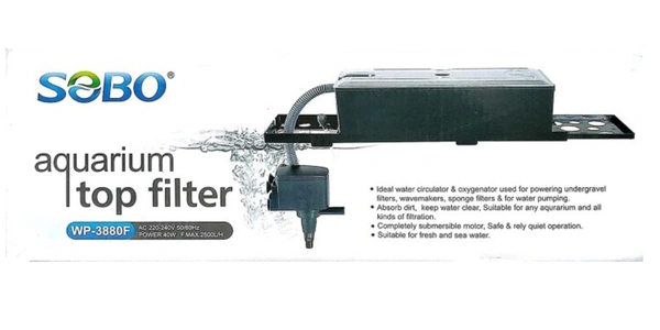 SOBO Top Filter WP-3880F For Aquarium|P: 40 Watt, F: 2500L/H|Free Sponge  - WP-3880F/40W