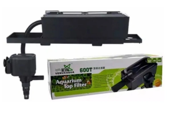 Venus Aqua - 600T Top Filter For Aquarium|Power:15 Watt, F. Max:650 L/H|Free Sponge  - 600T/15Watt
