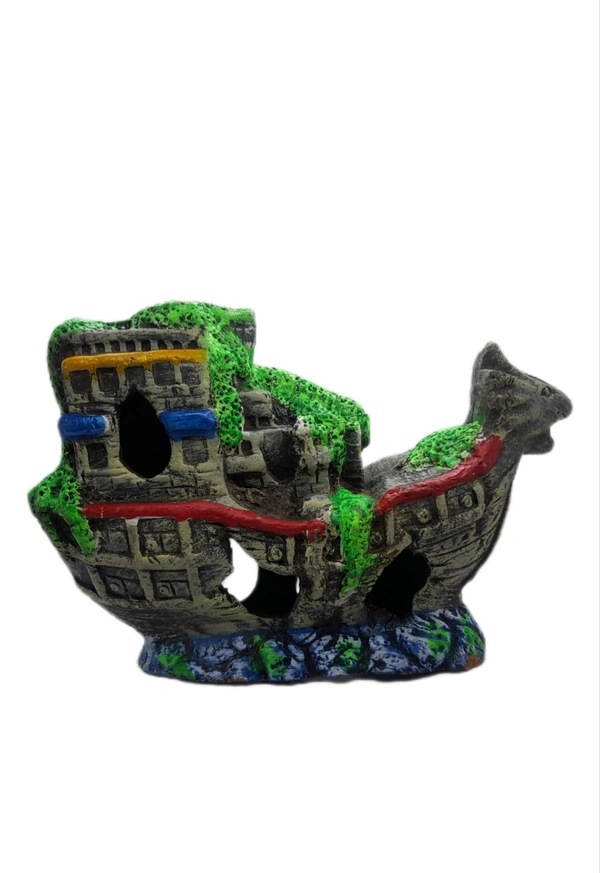 Old Broken Ship Model Showpiece For Decorate Aquarium|Material:Terracotta|Size:Medium  - L:9"×H:6.5"×w:3"