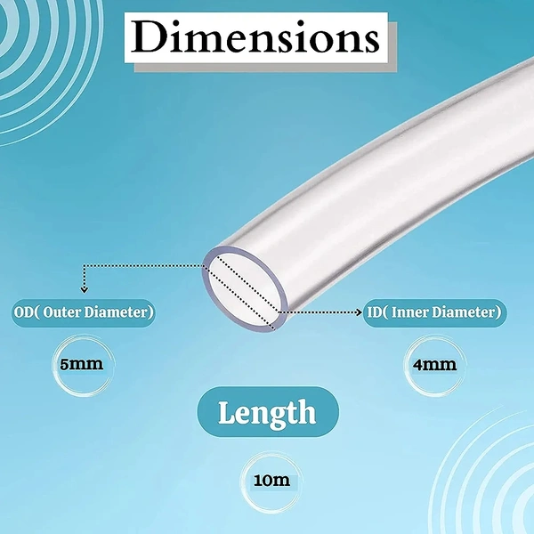 Silicon Transparent Pipe For Aquarium And Other Uses|Outer Diameter-5mm, Inner Diameter-4mm  - 50 Feet