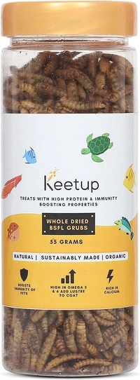 KEETUP Dried Black Soldier Fly Larvae Treat - Fish Food for Arowana, Oscar, Flowerhorn & Other Carnivorous Fishes - Omega 3 & 6, 50x More Calcium Than Mealworms  - 55 Gm