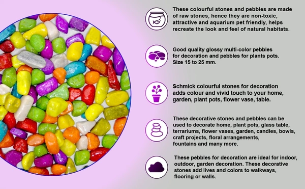 Multicolor Stones/Pebbles For Aquarium, Terrarium, Home And Garden Use  - 1 Kg