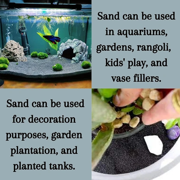 Black Color Sugar Size Sand For Decor Aquarium, Terrarium, Garden Pot etc.  - Black, 1 Kg