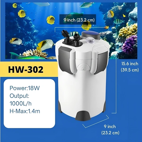 Sunsun Multi Stage External Outside Canister Filter for Aquarium Fish Tank | Suitable for 2.5 Feet Tank to 4 Feet Tank (HW-302) - HW-302