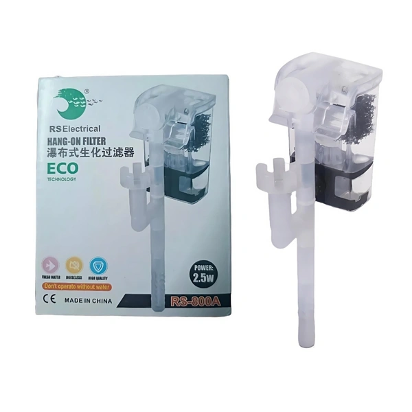 RS-800A Hang-On Aquarium Filter – 2.5W Silent 3-Stage Filtration | 280L/H with Surface Skimmer & Flow Control - 2.5W, RS 800A