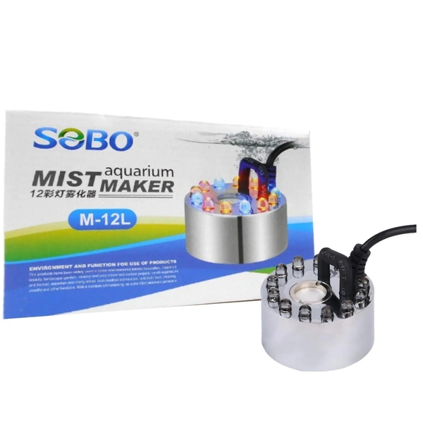 SOBO M-12L Aquarium Mist Maker with 12 Colorful LED Lights – Ultrasonic Fogger for Aquariums, Terrariums & Fountains - M-12L