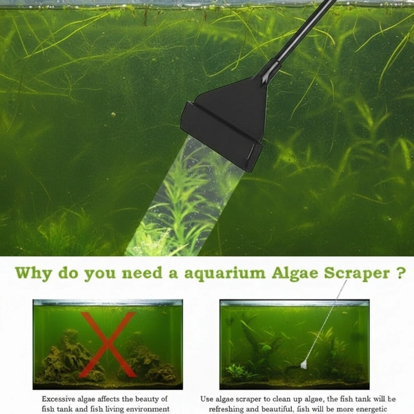Stainless Steel Aquarium Algae Scraper with Razor Blade | Heavy-Duty Glass Cleaner Tool for Fish Tanks