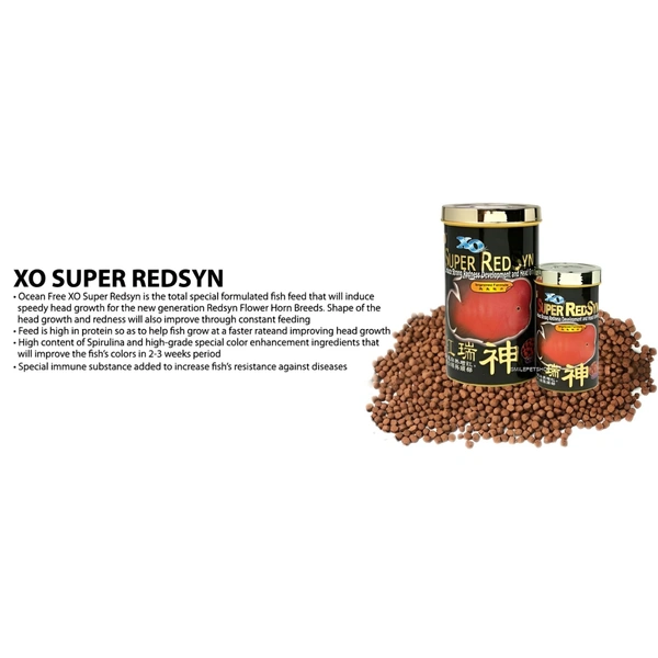 Original Ocean Free Xo Super Red Syn|280ml/100gm| Strong Redness Development and Head Growth Food For Flowerhorn Cichlid Fish - 100 Gm