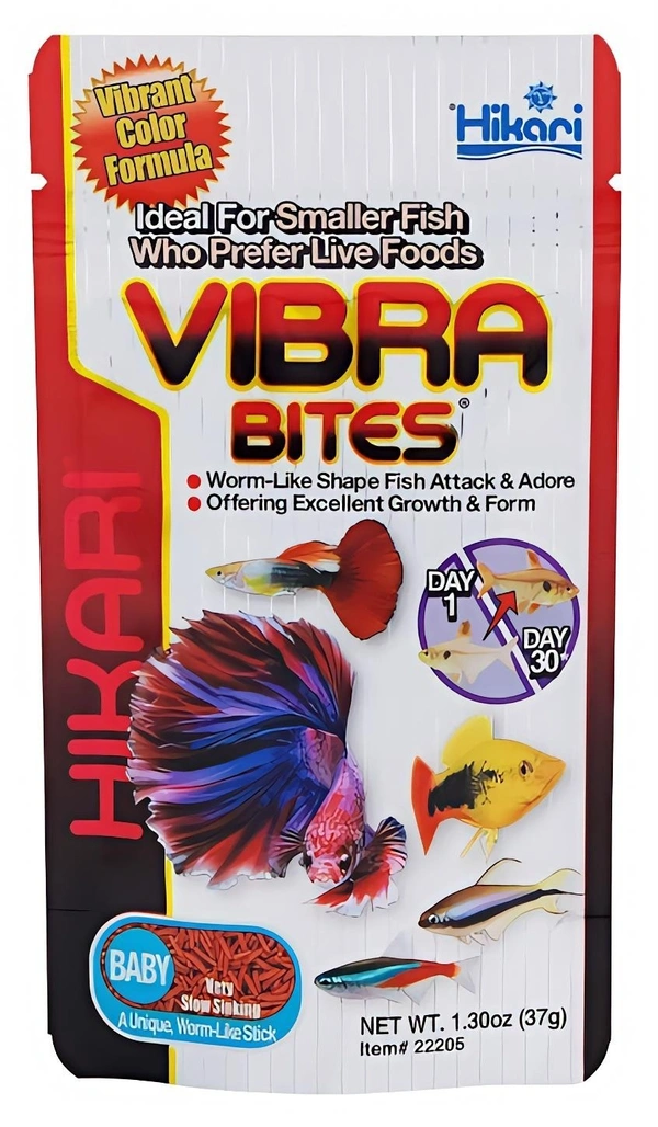 Hikari Vibra Bites Baby Fish Food 37g – Best for Betta, Guppy & Small Tropical Fish | Slow Sinking Worm-Like Sticks | Enhances Growth & Color - 37G