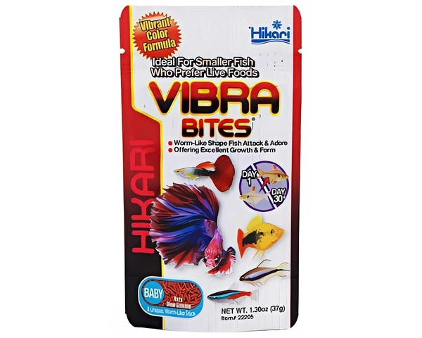 Hikari Vibra Bites Baby Fish Food 37g – Best for Betta, Guppy & Small Tropical Fish | Slow Sinking Worm-Like Sticks | Enhances Growth & Color - 37G