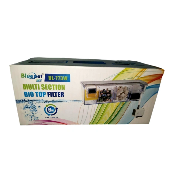 Blue Pet Multi Section Bio Top Filter | Bluepet BL 773W - 6W, 500L/H | High-Performance Aquarium Filtration - BL 773W, 6W