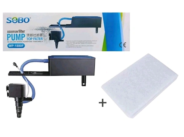 SOBO Top Filter WP-1880F For Aquarium |25 Watt, 880L/H|Free 1 Feet White Sponge  - WP-1880F/25W