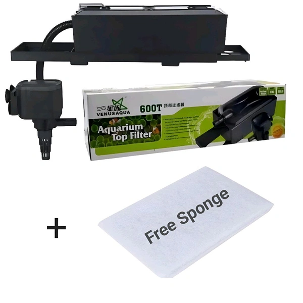 Venus Aqua - 600T Top Filter For Aquarium|Power:15 Watt, F. Max:650 L/H|Free Sponge  - 600T/15Watt