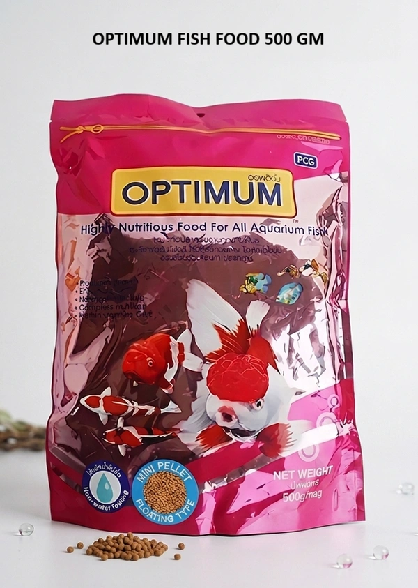 PCG Optimum Optimum Fish Food 500g Premium Floating Pellets for Aquarium Fish Growth & Color Enhancement - 500GM