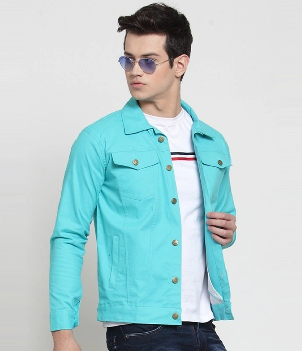 VOXATI Full Sleeve Solid Men Denim Jacket - 4XL, Light Blue