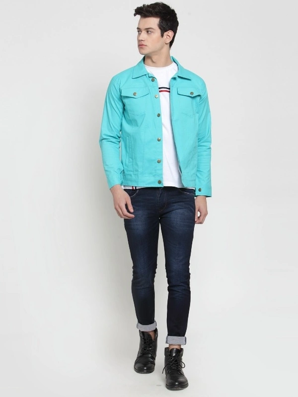 VOXATI Full Sleeve Solid Men Denim Jacket - 4XL, Light Blue