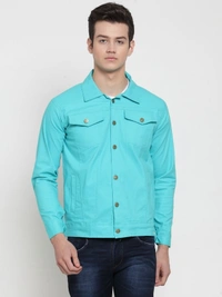 VOXATI Full Sleeve Solid Men Denim Jacket - 4XL, Light Blue