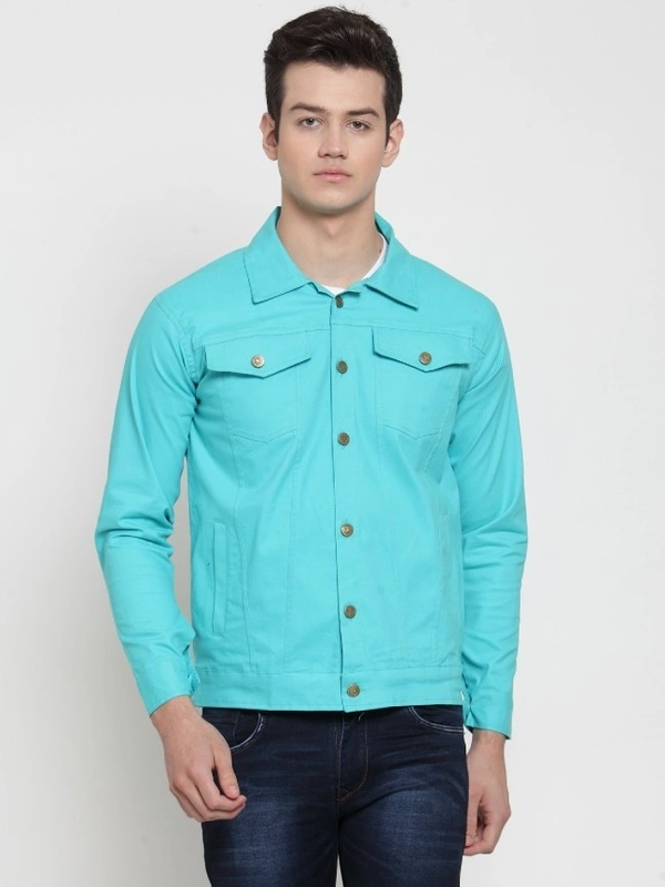 VOXATI Full Sleeve Solid Men Denim Jacket - 4XL, Light Blue