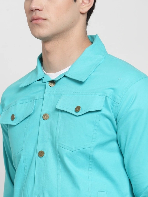 VOXATI Full Sleeve Solid Men Denim Jacket - 4XL, Light Blue