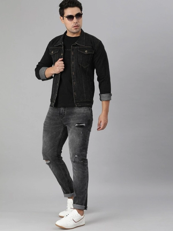 VOXATI Full Sleeve Solid Men Denim Jacket - XL, Black