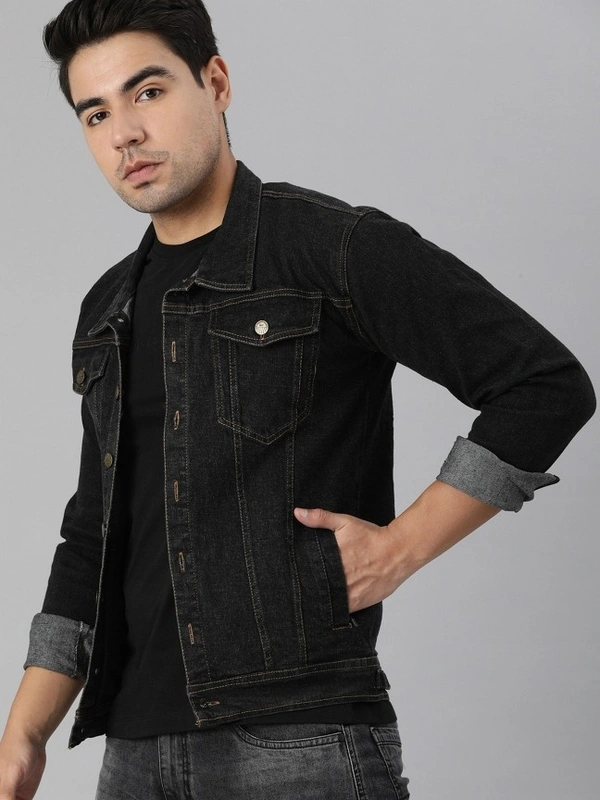 VOXATI Full Sleeve Solid Men Denim Jacket - XL, Black