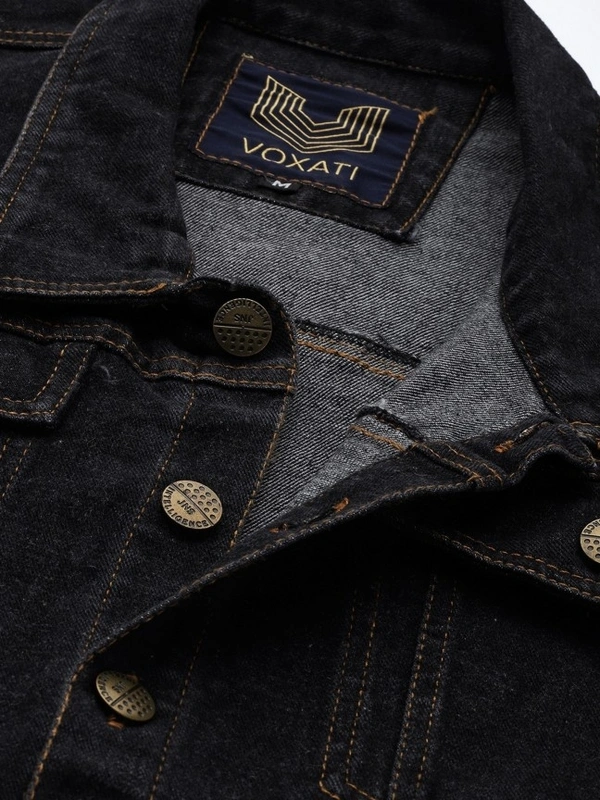 VOXATI Full Sleeve Solid Men Denim Jacket - XL, Black