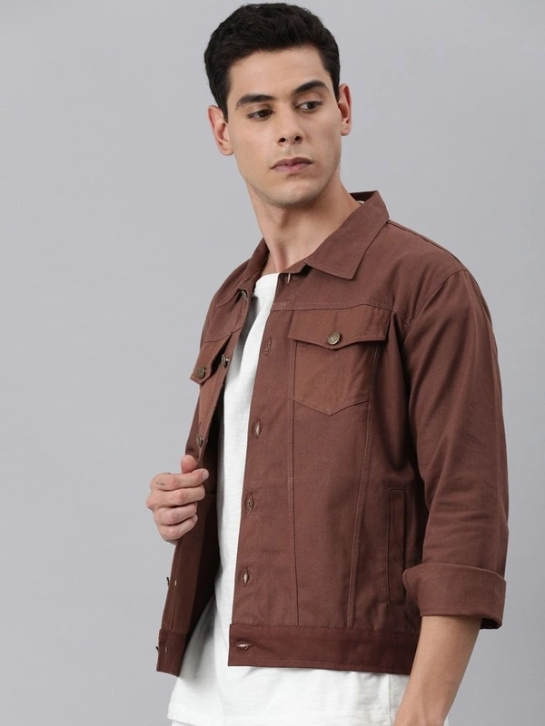 VOXATI Full Sleeve Solid Men Denim Jacket - S, Brown