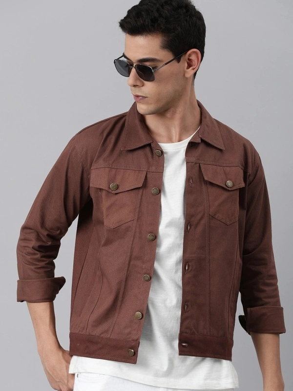 VOXATI Full Sleeve Solid Men Denim Jacket - 4XL, Brown