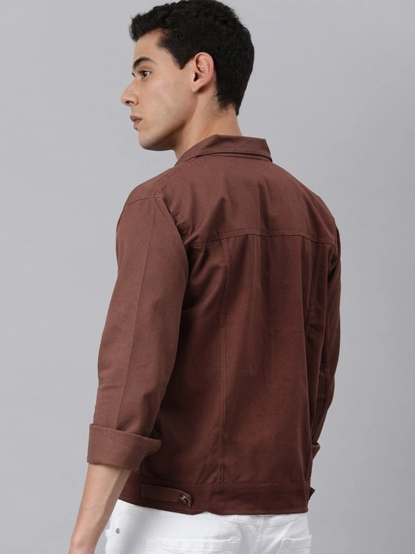 VOXATI Full Sleeve Solid Men Denim Jacket - L, Brown