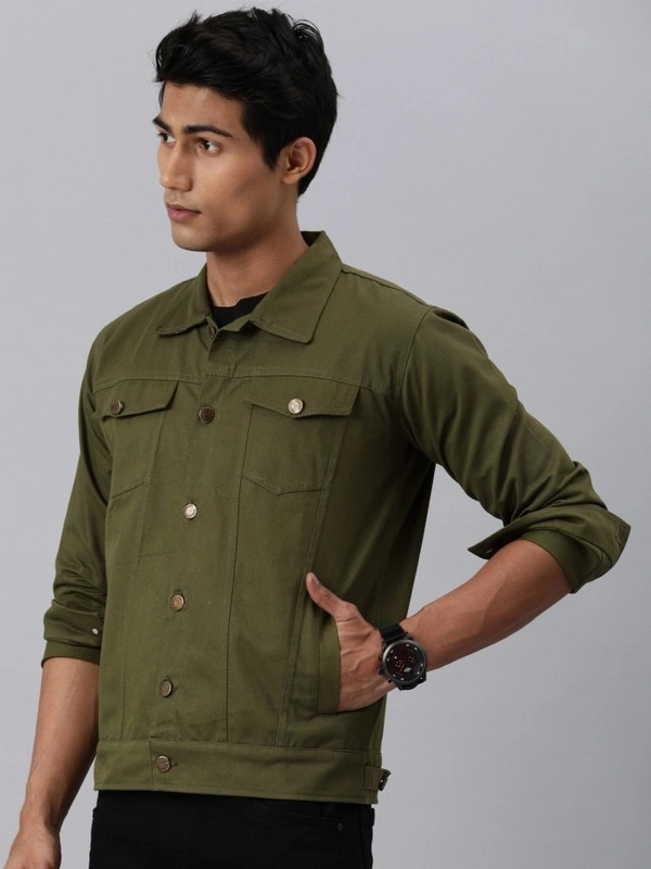 VOXATI Full Sleeve Solid Men Denim Jacket - Dark Green, XL