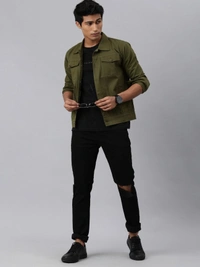 VOXATI Full Sleeve Solid Men Denim Jacket - Dark Green, XL