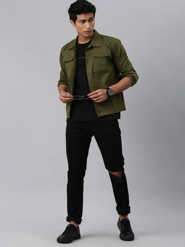 VOXATI Full Sleeve Solid Men Denim Jacket - Dark Green, XL