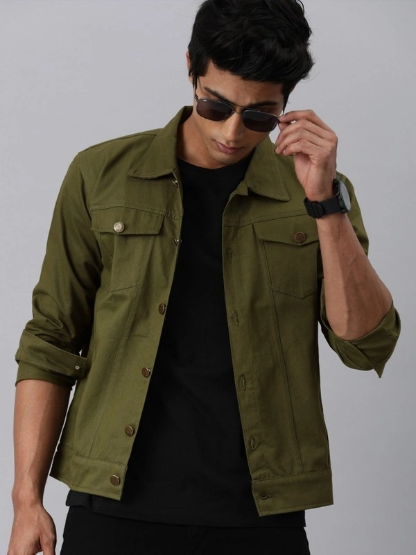 VOXATI Full Sleeve Solid Men Denim Jacket - Dark Green, XL