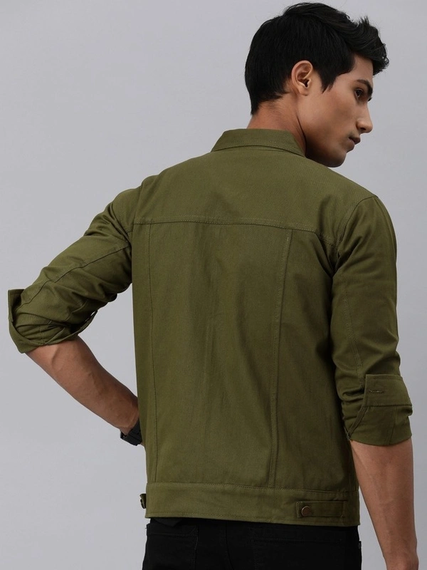 VOXATI Full Sleeve Solid Men Denim Jacket - Dark Green, XL