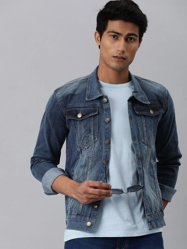 VOXATI Full Sleeve Solid Men Denim Jacket - 4XL, Blue